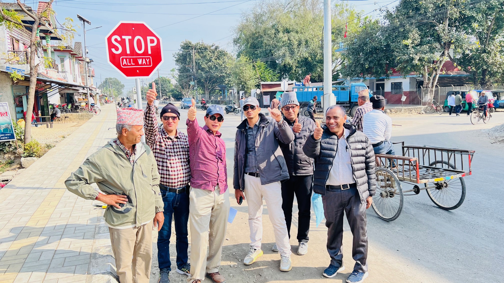 Stop sign installation team